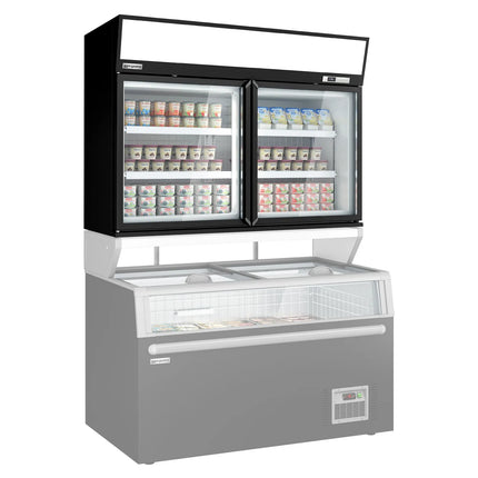 GGM Gastro Commercial multideck display freezer - 1450mm - 232L - with 2 hinged glass doors & 4 shelves - Black