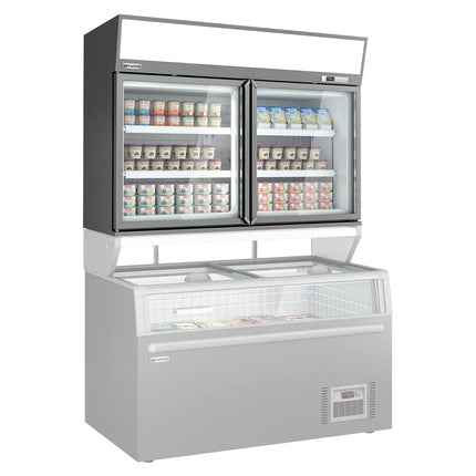 GGM Gastro Commercial multideck display freezer - 1450mm - 232L - with 2 hinged glass doors & 4 shelves - Grey