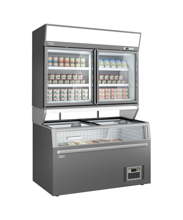 GGM Gastro Commercial multideck display freezer - 1454mm - 232L - with 2 hinged glass doors & 4 shelves - incl. island freezer - Grey