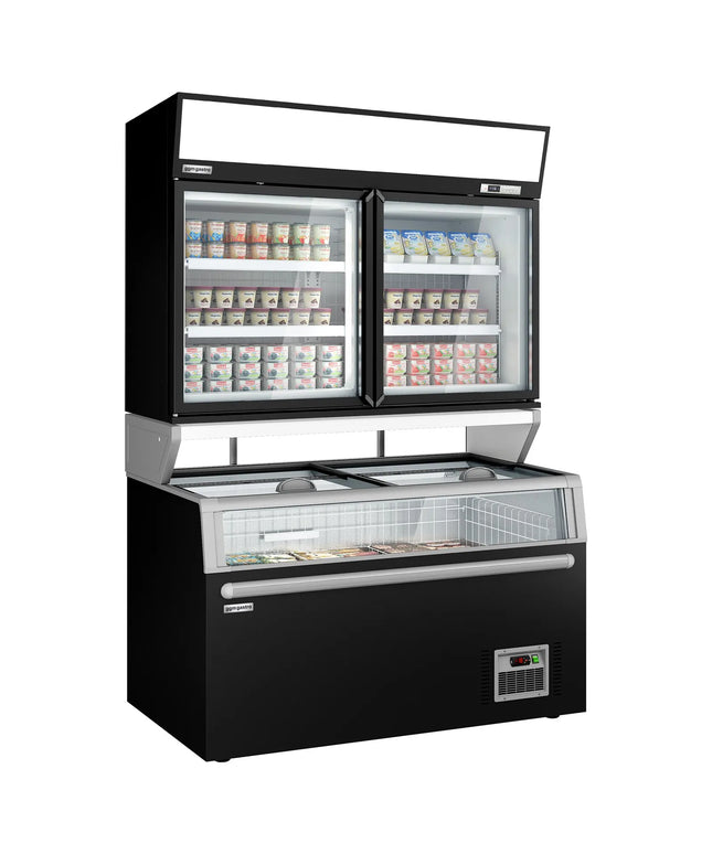 GGM Gastro Commercial multideck display freezer - 1454mm - 232L - with 2 hinged glass doors & 4 shelves - incl. island freezer - Black
