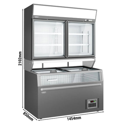 GGM Gastro Commercial multideck display freezer - 1454mm - 232L - with 2 hinged glass doors & 4 shelves - incl. island freezer - Grey