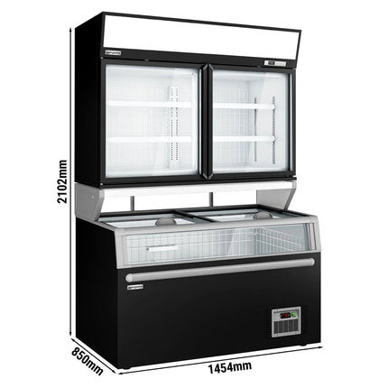 GGM Gastro Commercial multideck display freezer - 1454mm - 232L - with 2 hinged glass doors & 4 shelves - incl. island freezer - Black