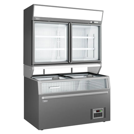 GGM Gastro Commercial multideck display freezer - 1454mm - 232L - with 2 hinged glass doors & 4 shelves - incl. island freezer - Grey