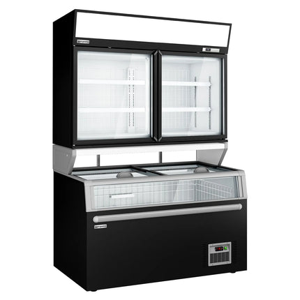 GGM Gastro Commercial multideck display freezer - 1454mm - 232L - with 2 hinged glass doors & 4 shelves - incl. island freezer - Black