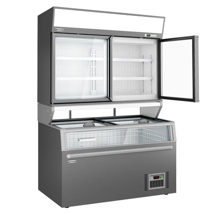 GGM Gastro Commercial multideck display freezer - 1454mm - 232L - with 2 hinged glass doors & 4 shelves - incl. island freezer - Grey