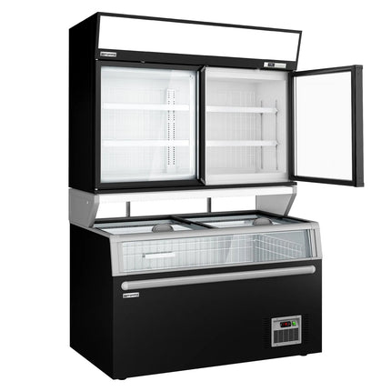 GGM Gastro Commercial multideck display freezer - 1454mm - 232L - with 2 hinged glass doors & 4 shelves - incl. island freezer - Black