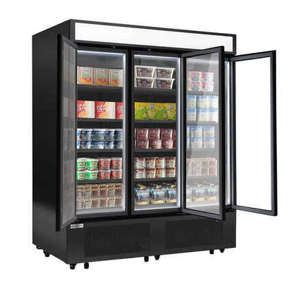 GGM Gastro Commercial multideck display freezer - 1600mm - 891L - with 3 hinged glass doors & 15 shelves - Black