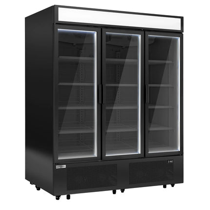 GGM Gastro Commercial multideck display freezer - 1600mm - 891L - with 3 hinged glass doors & 15 shelves - Black