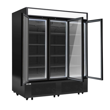 GGM Gastro Commercial multideck display freezer - 1600mm - 891L - with 3 hinged glass doors & 15 shelves - Black