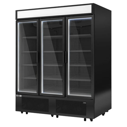 GGM Gastro Commercial multideck display freezer - 1600mm - 891L - with 3 hinged glass doors & 15 shelves - Black