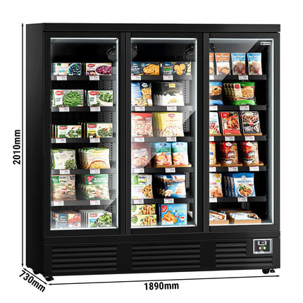 GGM Gastro Commercial multideck display freezer - 1890mm - 1539L - with 3 hinged glass doors & 5 shelves - Black