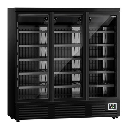 GGM Gastro Commercial multideck display freezer - 1890mm - 1539L - with 3 hinged glass doors & 5 shelves - Black
