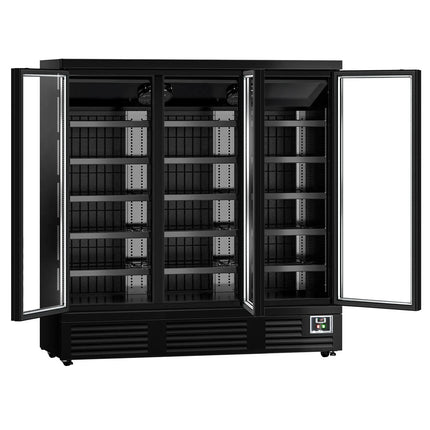 GGM Gastro Commercial multideck display freezer - 1890mm - 1539L - with 3 hinged glass doors & 5 shelves - Black
