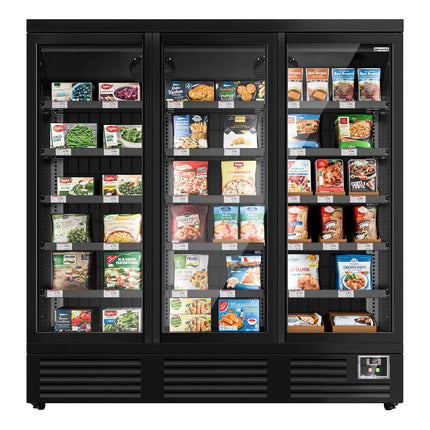 GGM Gastro Commercial multideck display freezer - 1890mm - 1539L - with 3 hinged glass doors & 5 shelves - Black