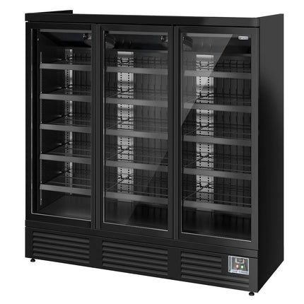 GGM Gastro Commercial multideck display freezer - 1890mm - 1539L - with 3 hinged glass doors & 5 shelves - Black