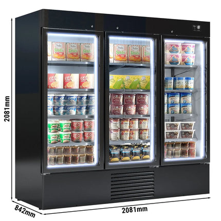 GGM Gastro Commercial multideck display freezer - 2081mm - 2030L - with 3 hinged glass doors & 8 shelves - Black