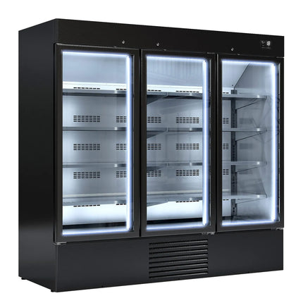 GGM Gastro Commercial multideck display freezer - 2081mm - 2030L - with 3 hinged glass doors & 8 shelves - Black