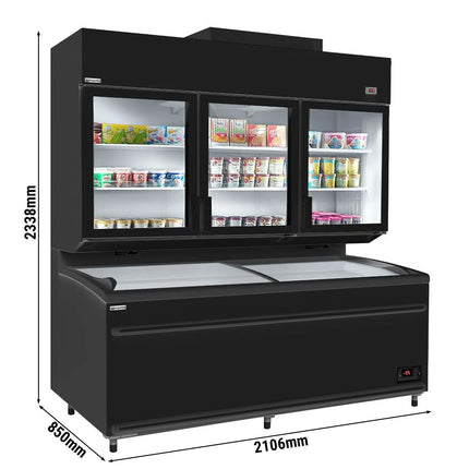 GGM Gastro Commercial multideck display freezer - 2100mm - 1014L - with 6 shelves - incl. island freezer - Black