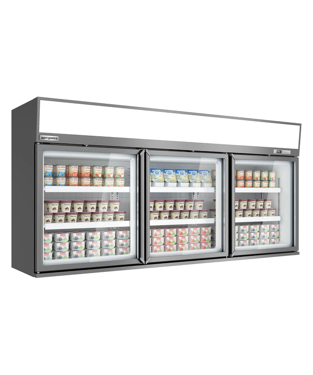 GGM Gastro Commercial multideck display freezer - 2100mm - 346L - with 3 hinged glass doors & 6 shelves - Grey