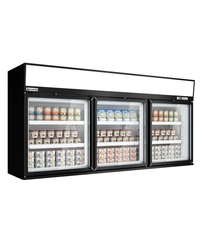 GGM Gastro Commercial multideck display freezer - 2100mm - 346L - with 3 hinged glass doors & 6 shelves - Black