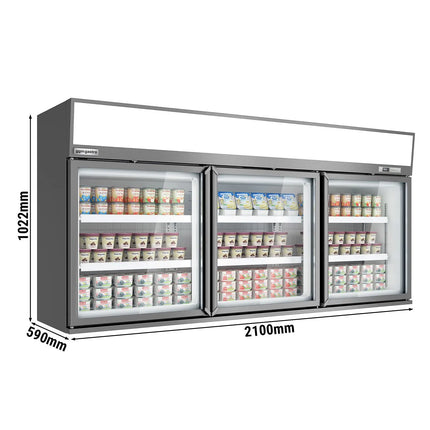 GGM Gastro Commercial multideck display freezer - 2100mm - 346L - with 3 hinged glass doors & 6 shelves - Grey