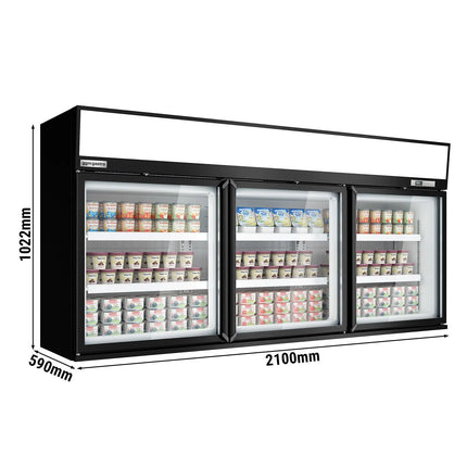 GGM Gastro Commercial multideck display freezer - 2100mm - 346L - with 3 hinged glass doors & 6 shelves - Black