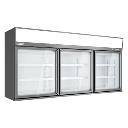 GGM Gastro Commercial multideck display freezer - 2100mm - 346L - with 3 hinged glass doors & 6 shelves - Grey
