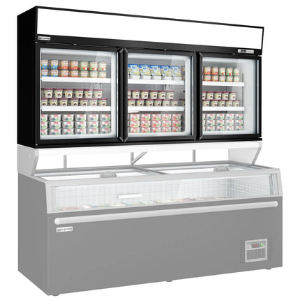 GGM Gastro Commercial multideck display freezer - 2100mm - 346L - with 3 hinged glass doors & 6 shelves - Black