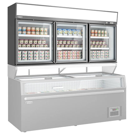GGM Gastro Commercial multideck display freezer - 2100mm - 346L - with 3 hinged glass doors & 6 shelves - Grey