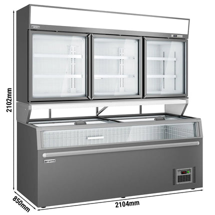 GGM Gastro Commercial multideck display freezer - 2104mm - 346L - with 3 sliding glass doors & 6 shelves - incl. island freezer - Grey