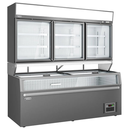 GGM Gastro Commercial multideck display freezer - 2104mm - 346L - with 3 sliding glass doors & 6 shelves - incl. island freezer - Grey