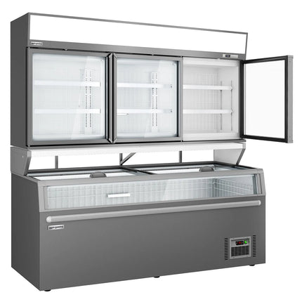 GGM Gastro Commercial multideck display freezer - 2104mm - 346L - with 3 sliding glass doors & 6 shelves - incl. island freezer - Grey
