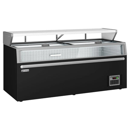 GGM Gastro Commercial multideck display freezer - 2104mm - 992L - with 3 sliding glass doors & 6 shelves - incl. island freezer - Black