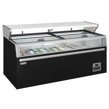 GGM Gastro Commercial multideck display freezer - 2104mm - 992L - with 3 sliding glass doors & 6 shelves - incl. island freezer - Black
