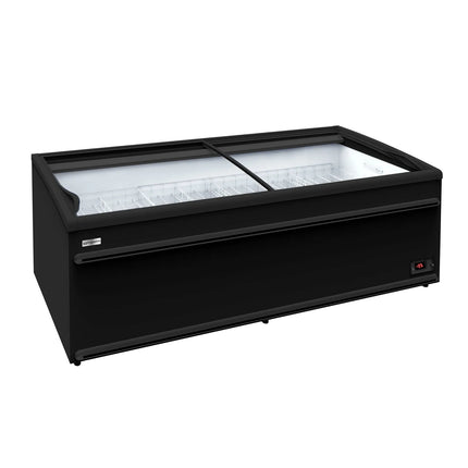 GGM Gastro Commercial multideck display freezer - 2500mm - 1244L - with 4 double‑glazed hinged glass doors & 6 shelves - incl. island freezer - Black