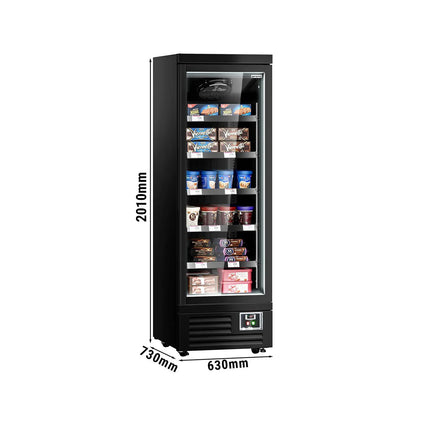 GGM Gastro Commercial multideck display freezer - 630mm - 443L - with 1 double‑glazed hinged glass door & 5 shelves - Black