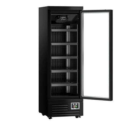 GGM Gastro Commercial multideck display freezer - 630mm - 443L - with 1 double‑glazed hinged glass door & 5 shelves - Black