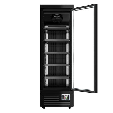GGM Gastro Commercial multideck display freezer - 630mm - 443L - with 1 double‑glazed hinged glass door & 5 shelves - Black