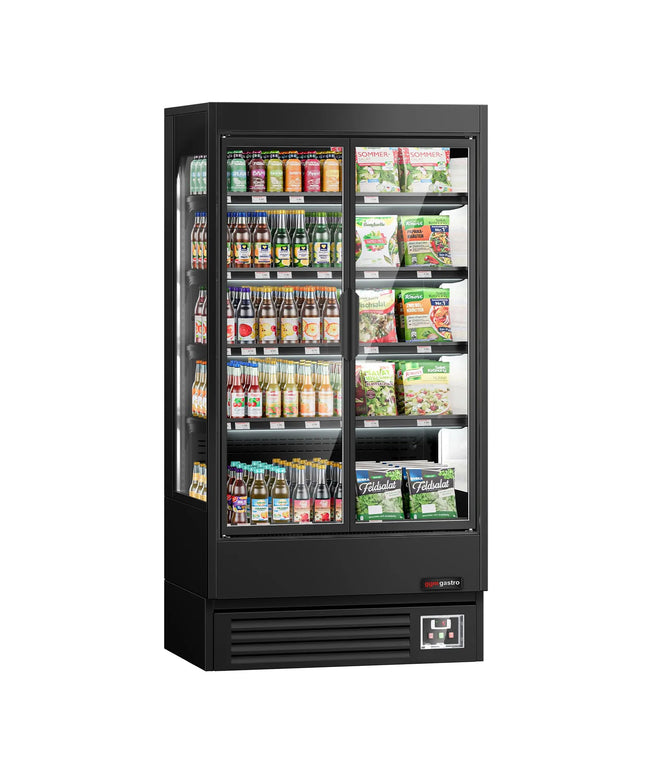 GGM Gastro Commercial multideck display fridge - 1002mm - 440L - with 2 hinged glass doors & 4 shelves - Black