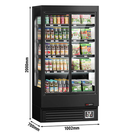 GGM Gastro Commercial multideck display fridge - 1002mm - 440L - with 2 hinged glass doors & 4 shelves - Black