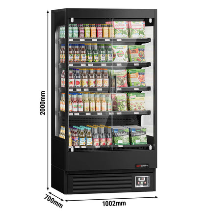 GGM Gastro Commercial multideck display fridge - 1002mm - 440L - with 2 hinged glass doors & 4 shelves - Black