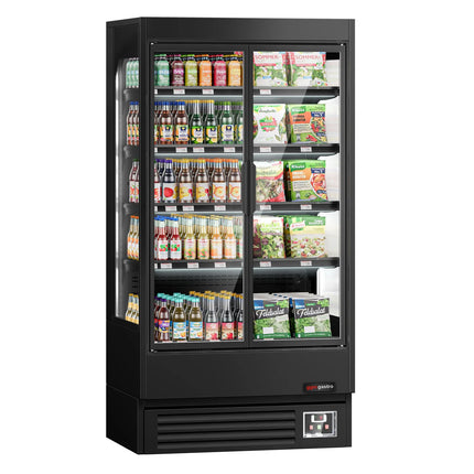 GGM Gastro Commercial multideck display fridge - 1002mm - 440L - with 2 hinged glass doors & 4 shelves - Black