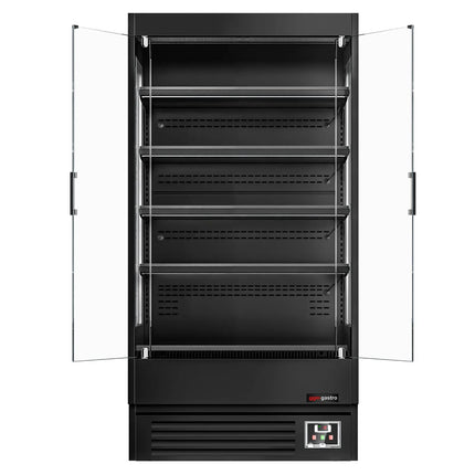 GGM Gastro Commercial multideck display fridge - 1002mm - 440L - with 2 hinged glass doors & 4 shelves - Black
