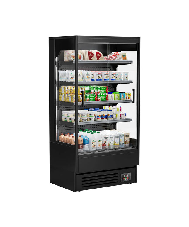 GGM Gastro Commercial multideck display fridge - 1002mm - 440L - with 2 sliding glass doors & 4 shelves - Black