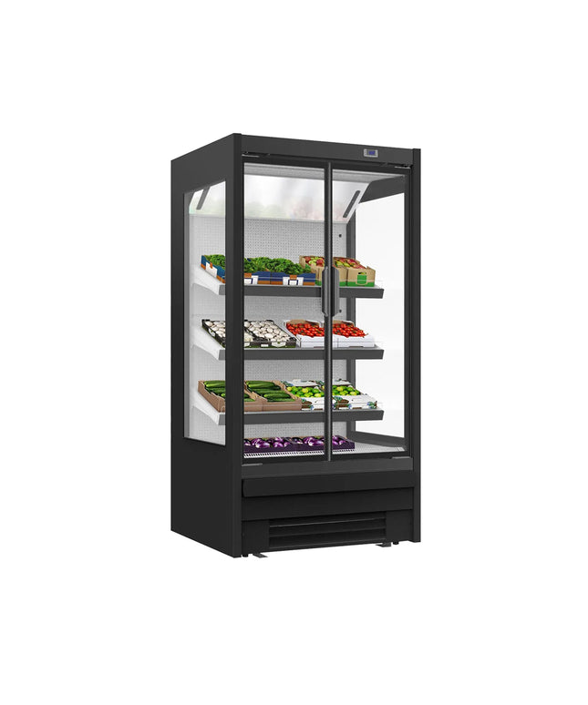GGM Gastro Commercial multideck display fridge - 1018mm - 278L - with 2 hinged glass doors & 2 shelves - Black
