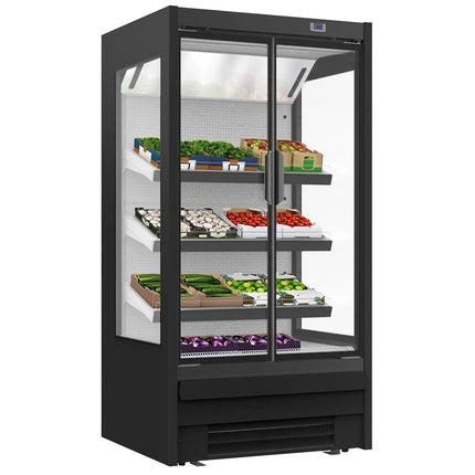 GGM Gastro Commercial multideck display fridge - 1018mm - 278L - with 2 hinged glass doors & 2 shelves - Black