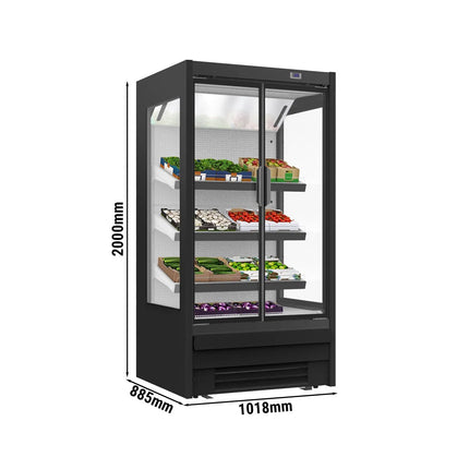 GGM Gastro Commercial multideck display fridge - 1018mm - 528L - with 2 double‑glazed hinged glass doors & 3 shelves - Black