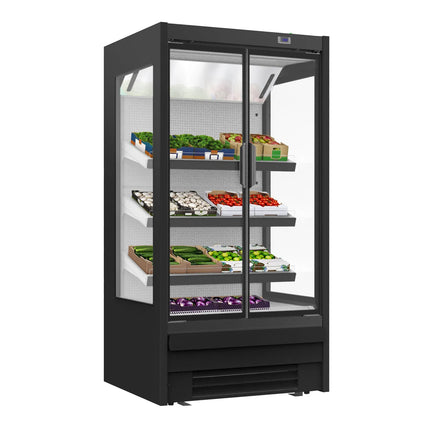 GGM Gastro Commercial multideck display fridge - 1018mm - 528L - with 2 double‑glazed hinged glass doors & 3 shelves - Black