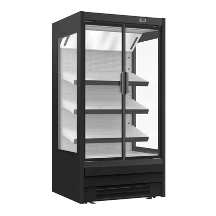 GGM Gastro Commercial multideck display fridge - 1018mm - 528L - with 2 double‑glazed hinged glass doors & 3 shelves - Black