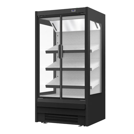 GGM Gastro Commercial multideck display fridge - 1018mm - 528L - with 2 double‑glazed hinged glass doors & 3 shelves - Black